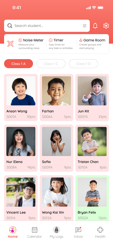 Mobile attendance and student overview screen